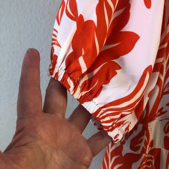 Unique Vintage White Orange Parrot Empire Waist Puff Sleeve Midi Dress - NWT - Picture 8 of 11